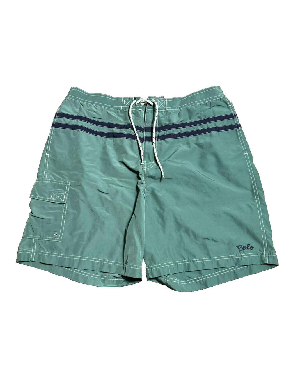 VTG Polo Sport Ralph Lauren Swim Trunks Mens 2XL Green Navy Board Shorts Y2K